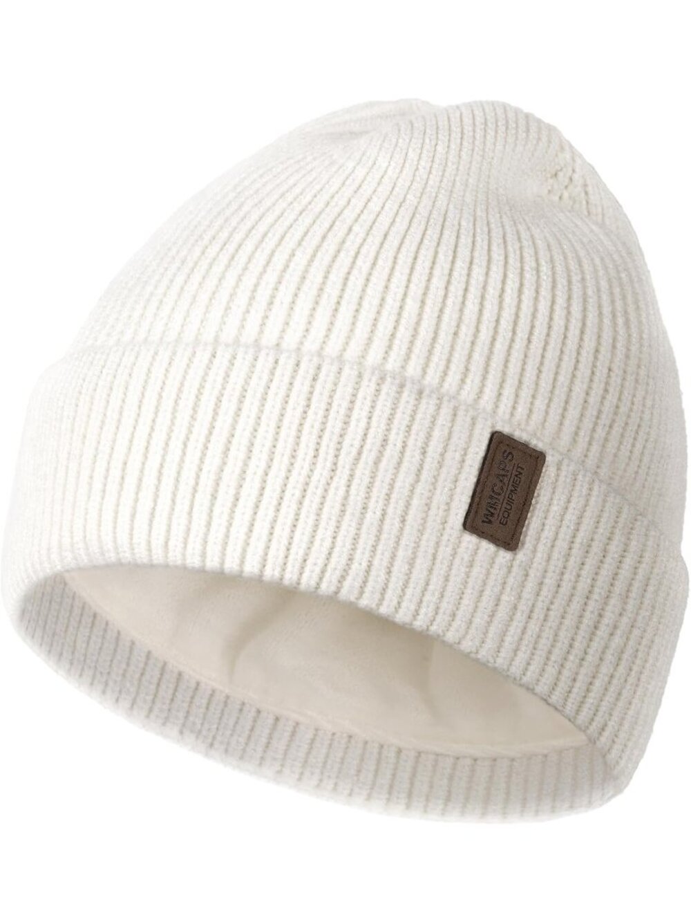 Unisex White Winter Beanie For Soft Fleece Lined Knit Ski Hat Warm Cap